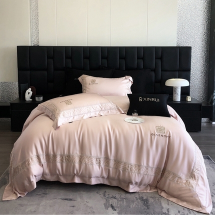 馨蕊家居 2024新款80s兰精天丝刺绣四件套-马德里 马德里-初夏粉