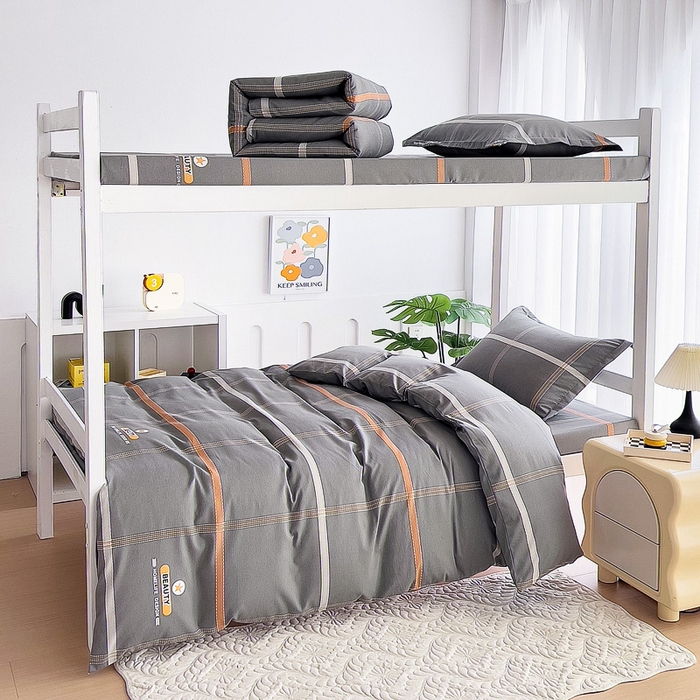 91家纺网 家纺一手货源 找家纺 优品阁 2024新款全棉磨毛学生上下铺三件套 卡罗琳