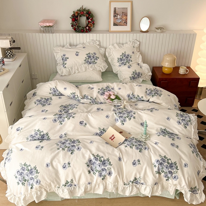 91家纺网 家纺一手货源 找家纺 （总）昔可家纺 2024新款全棉白花边复古花系列四件套