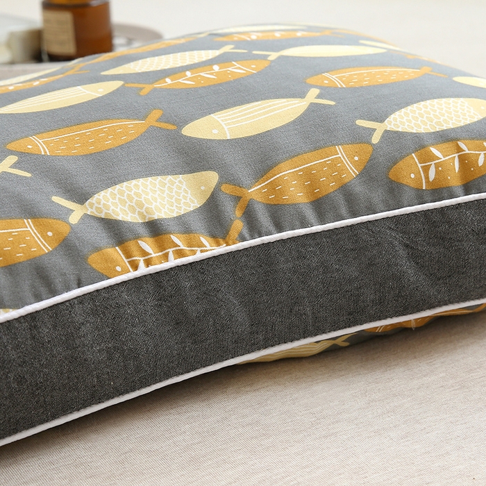 91家纺网 家纺一手货源 找家纺 梦叶草 2024新款全棉水洗印花荞麦枕芯纯荞麦枕头 水洗印花荞麦枕-小鱼