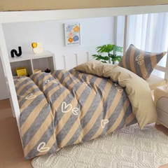 91家纺网 家纺一手货源 找家纺 优品阁 2024新款全棉磨毛学生上下铺三件套 一心一意