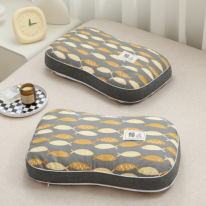 91家纺网 家纺一手货源 找家纺 梦叶草 2024新款全棉水洗印花荞麦枕芯纯荞麦枕头 水洗印花荞麦枕-小鱼