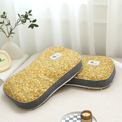 91家纺网 家纺一手货源 找家纺 梦叶草 2024新款全棉水洗印花荞麦枕芯纯荞麦枕头 水洗印花荞麦枕-碎花黄色