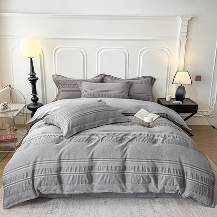 91家纺网 家纺一手货源 找家纺 （总）栩裕纺织 2024新款全棉色织提花典雅线条四件套