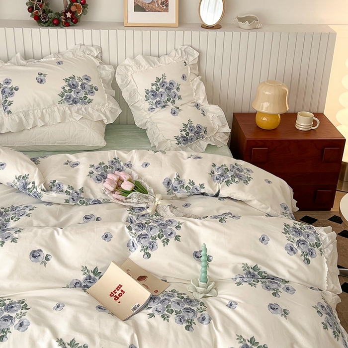 91家纺网 家纺一手货源 找家纺 （总）昔可家纺 2024新款全棉白花边复古花系列四件套