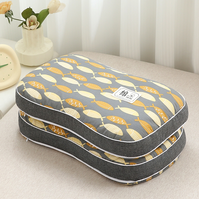 91家纺网 家纺一手货源 找家纺 梦叶草 2024新款全棉水洗印花荞麦枕芯纯荞麦枕头 水洗印花荞麦枕-小鱼