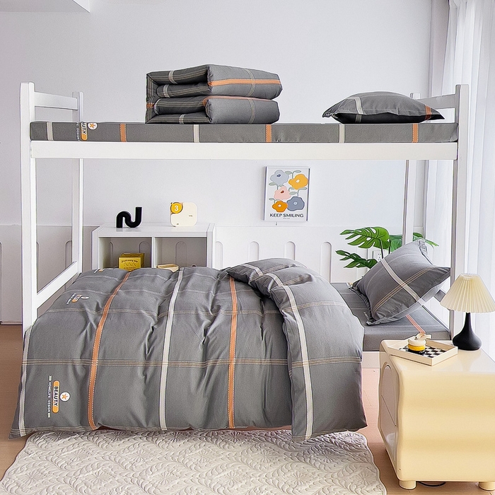 91家纺网 家纺一手货源 找家纺 优品阁 2024新款全棉磨毛学生上下铺三件套 卡罗琳