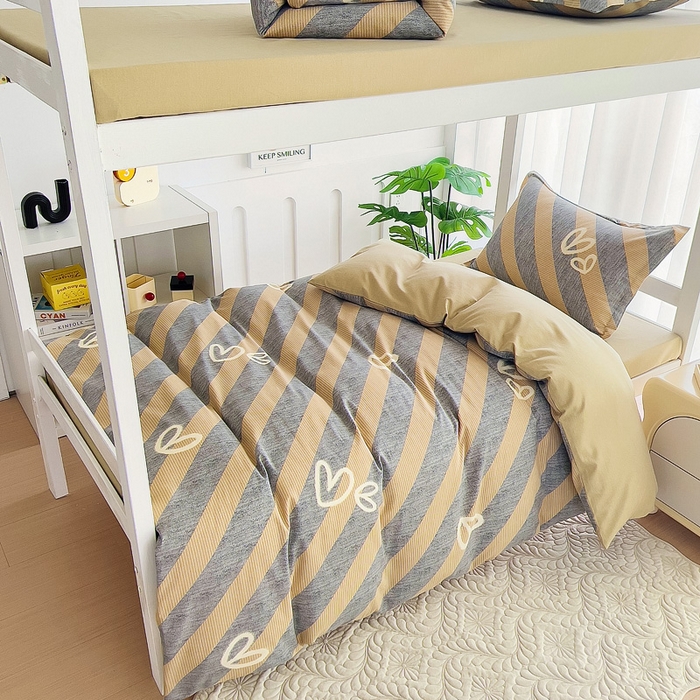 91家纺网 家纺一手货源 找家纺 优品阁 2024新款全棉磨毛学生上下铺三件套 一心一意