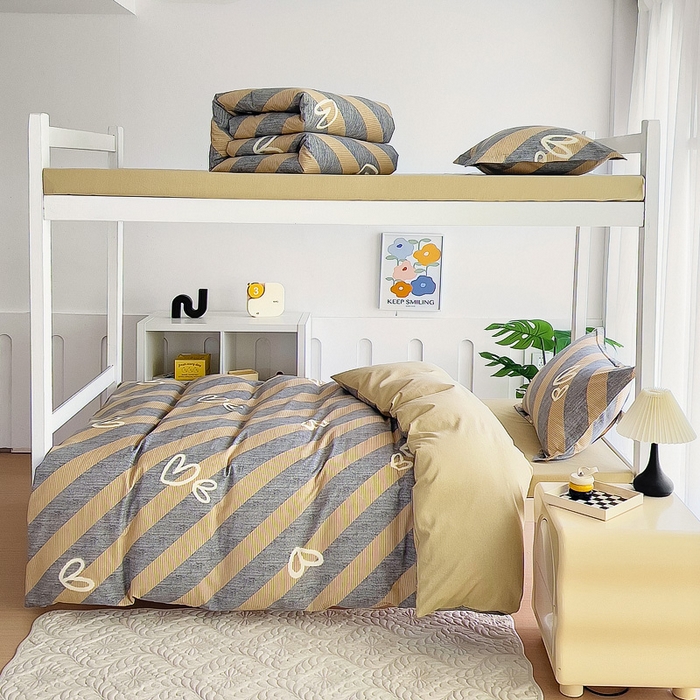 91家纺网 家纺一手货源 找家纺 优品阁 2024新款全棉磨毛学生上下铺三件套 一心一意