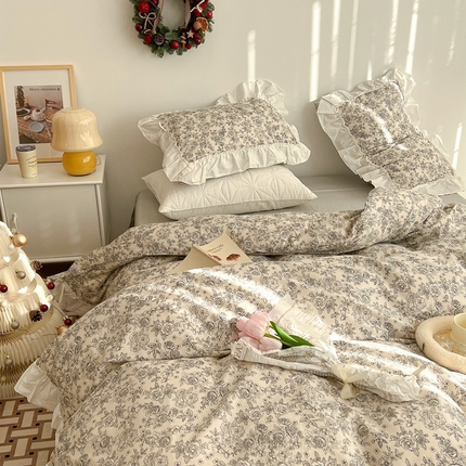 昔可家纺 2024新款全棉白花边复古花系列四件套 莫里斯花房