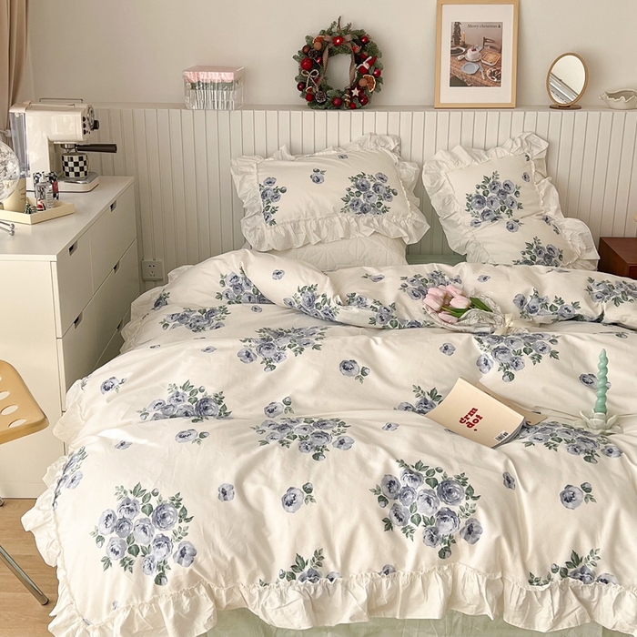 91家纺网 家纺一手货源 找家纺 （总）昔可家纺 2024新款全棉白花边复古花系列四件套