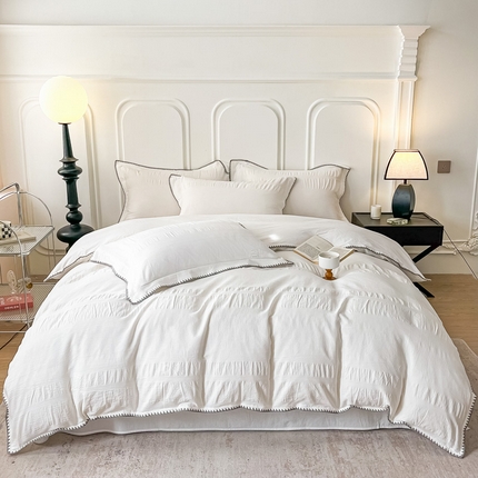 91家纺网 家纺一手货源 找家纺 （总）栩裕纺织 2024新款全棉色织提花典雅线条四件套