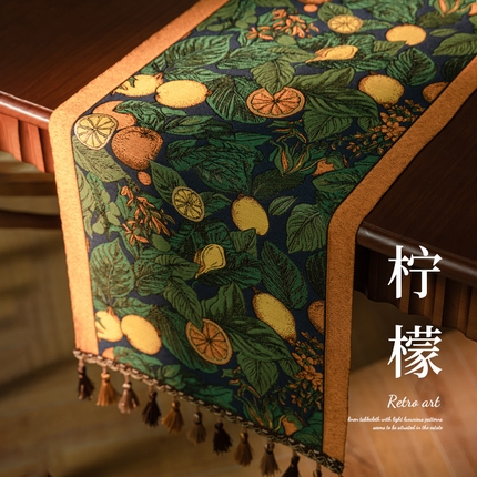 91家纺网 家纺一手货源 找家纺 （总）南通大梧纺织 2024新款美式复古风桌旗-柠檬