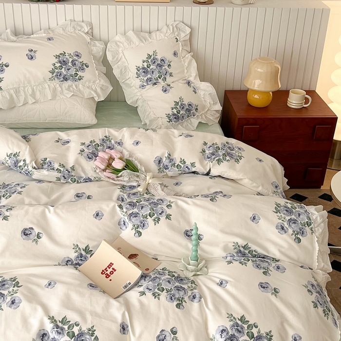 91家纺网 家纺一手货源 找家纺 （总）昔可家纺 2024新款全棉白花边复古花系列四件套
