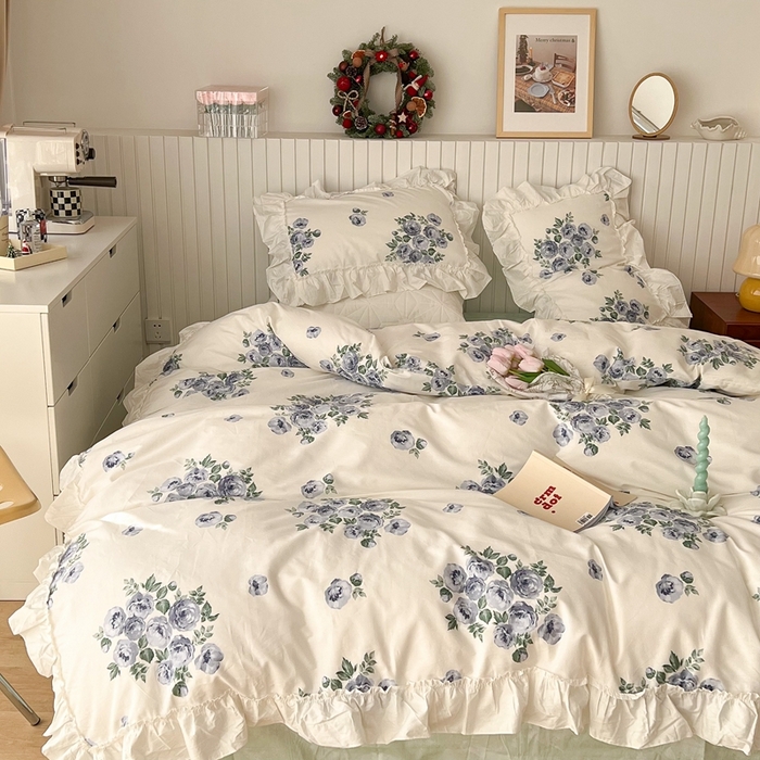 91家纺网 家纺一手货源 找家纺 （总）昔可家纺 2024新款全棉白花边复古花系列四件套