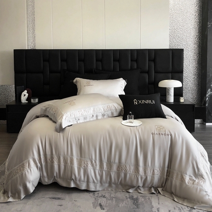 91家纺网 家纺一手货源 找家纺 馨蕊家居 2024新款80s兰精天丝刺绣四件套-马德里 马德里-高级灰