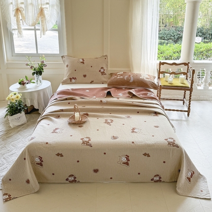 91家纺网 家纺一手货源 找家纺 麻依 2024新款40s纱布床盖三件套 小公主