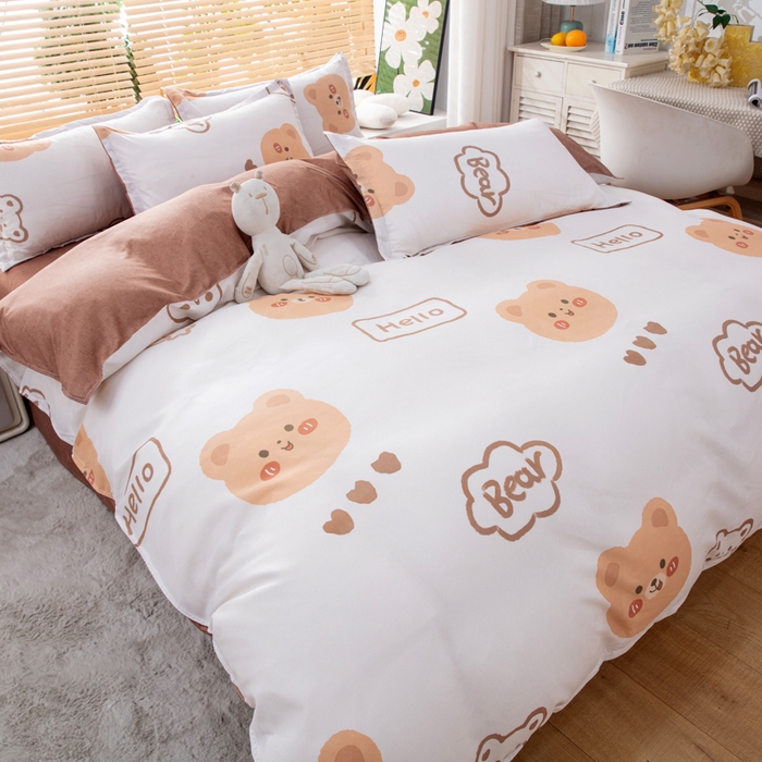 91家纺网 家纺一手货源 找家纺 乐居坊 2024新款亲肤棉美棉芦荟棉四件套新花型（5月） 奶油熊