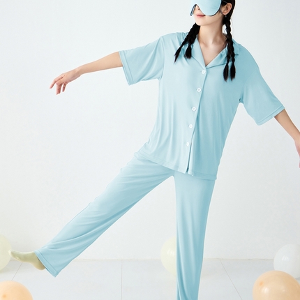 91家纺网 家纺一手货源 找家纺 LADYCOCO可可家居 2025新款凉感家居服 睡衣-蓝--长裤款