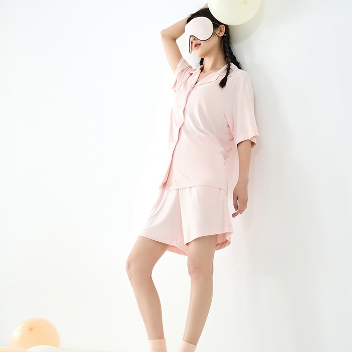 91家纺网 家纺一手货源 找家纺 LADYCOCO可可家居 2025新款凉感家居服 睡衣-粉--短裤款