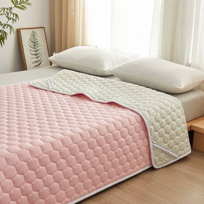 91家纺网 家纺一手货源 找家纺 祁恋婷家居 2024新款全棉夹棉羽丝棉床褥垫 全棉护垫-元气粉