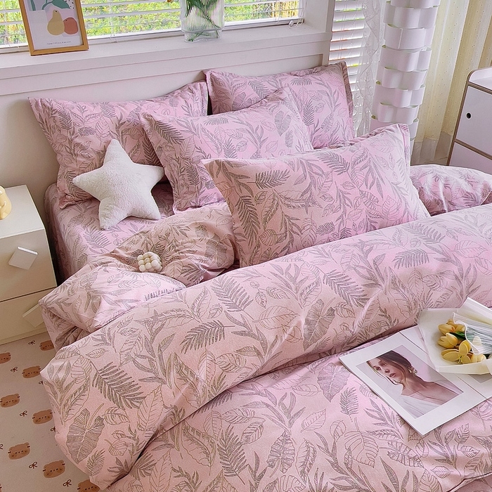 91家纺网 家纺一手货源 找家纺 优品阁 2024新款全棉磨毛四件套单品系列-单枕套 叶之舞