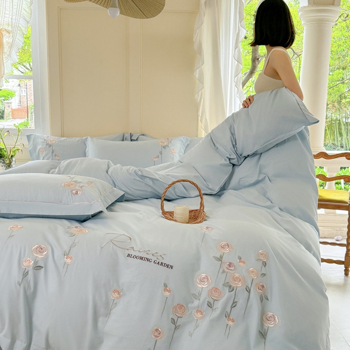 91家纺网 家纺一手货源 找家纺 （总）红番天家居馆 2025新款长绒棉全棉刺绣四件套-玫瑰之城