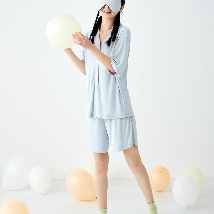 91家纺网 家纺一手货源 找家纺 LADYCOCO可可家居 2025新款凉感家居服 睡衣-灰--短裤款