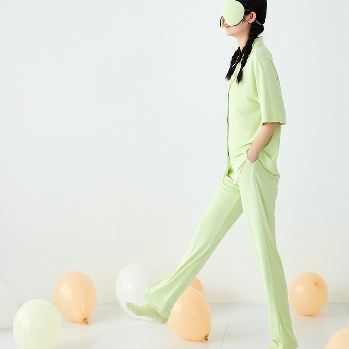 91家纺网 家纺一手货源 找家纺 LADYCOCO可可家居 2025新款凉感家居服 睡衣-绿--长裤款