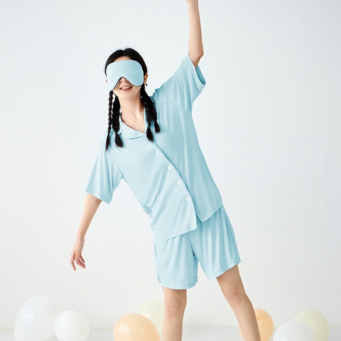 91家纺网 家纺一手货源 找家纺 LADYCOCO可可家居 2025新款凉感家居服 睡衣-蓝--短裤款