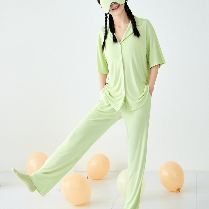 91家纺网 家纺一手货源 找家纺 LADYCOCO可可家居 2025新款凉感家居服 睡衣-绿--长裤款