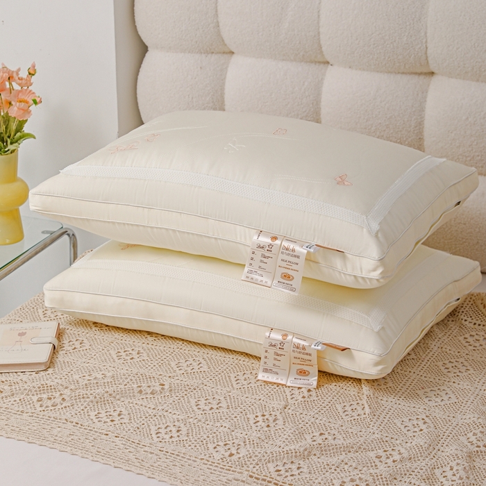 91家纺网 家纺一手货源 找家纺 爱尚家枕芯 2024新款蝴蝶刺绣枕头枕芯 米白48*74cm/只