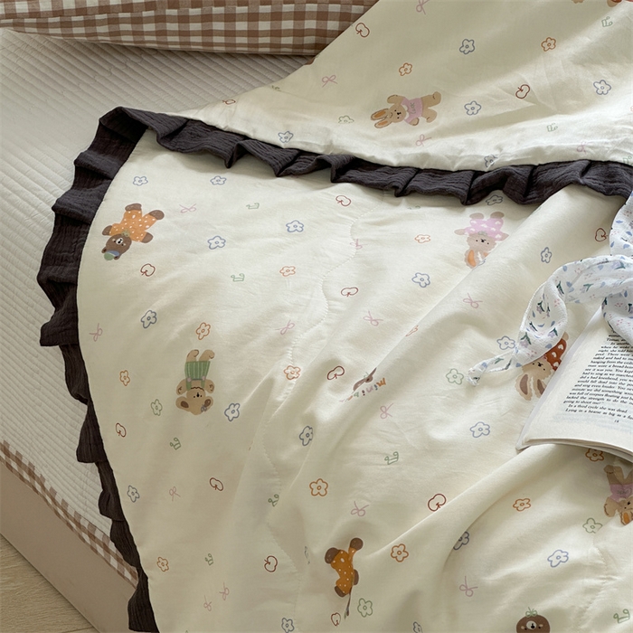 91家纺网 家纺一手货源 找家纺 洋铭区（原狠狠爱） 2024新款皱皱花边全棉夏被 小熊兔兔