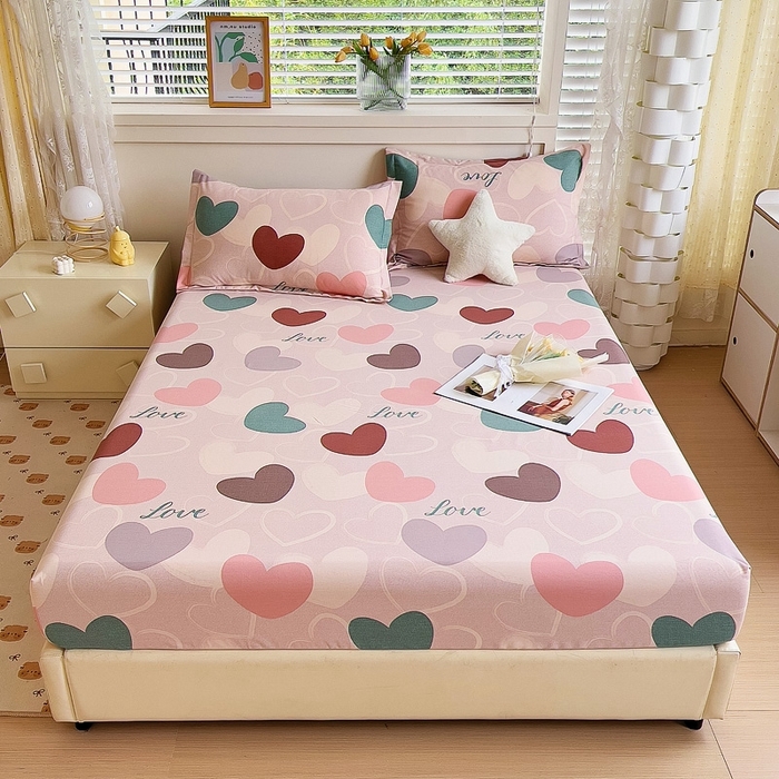 91家纺网 家纺一手货源 找家纺 优品阁 2024新款全棉磨毛四件套单品系列-单床笠 缤纷爱心