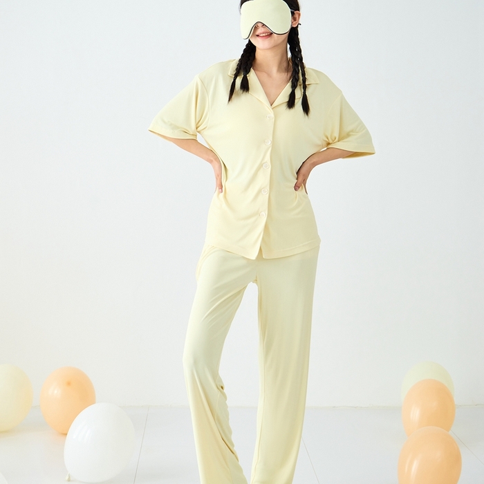 91家纺网 家纺一手货源 找家纺 LADYCOCO可可家居 2025新款凉感家居服 睡衣-黄--长裤款