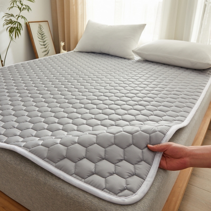 91家纺网 家纺一手货源 找家纺 祁恋婷家居 2024新款全棉夹棉羽丝棉床褥垫 全棉护垫-元气灰