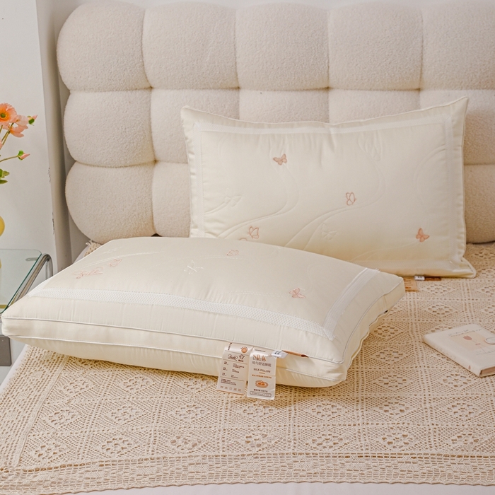 91家纺网 家纺一手货源 找家纺 爱尚家枕芯 2024新款蝴蝶刺绣枕头枕芯 米白48*74cm/只