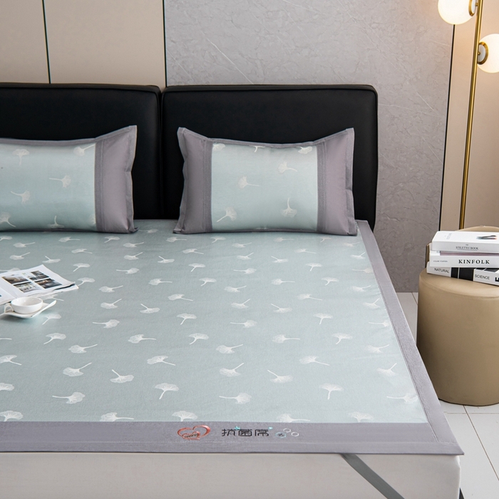 91家纺网 家纺一手货源 找家纺 爱宝被业 2025新款法式冰丝提花刺绣凉席 银杏 床单款