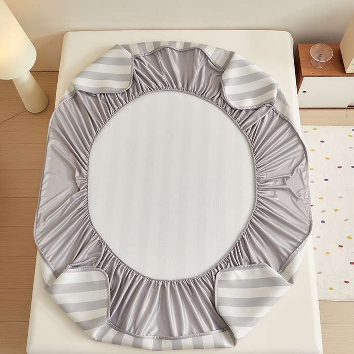 91家纺网 家纺一手货源 找家纺 怡家居 2024新款A类PE凉感提花刺绣床笠款凉席 米灰小煤球-床笠款