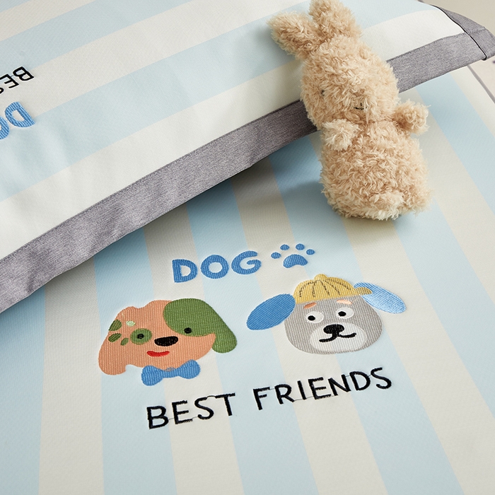 91家纺网 家纺一手货源 找家纺 怡家居 2024新款A类PE凉感提花刺绣床笠款凉席 米兰条纹狗-床笠款