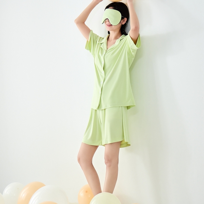 91家纺网 家纺一手货源 找家纺 LADYCOCO可可家居 2025新款凉感家居服 睡衣-绿--短裤款