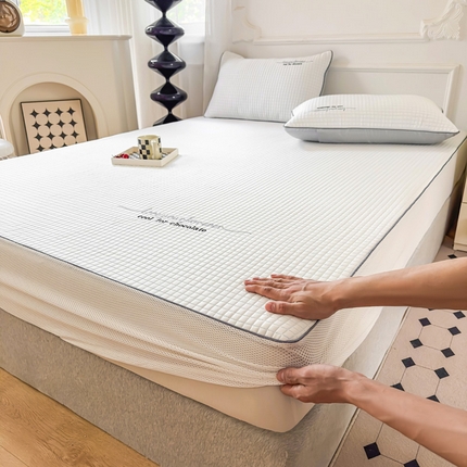 宅部落 2024新款巧克力块PE凉感绣花A类抗菌床笠款凉席 字母蓝