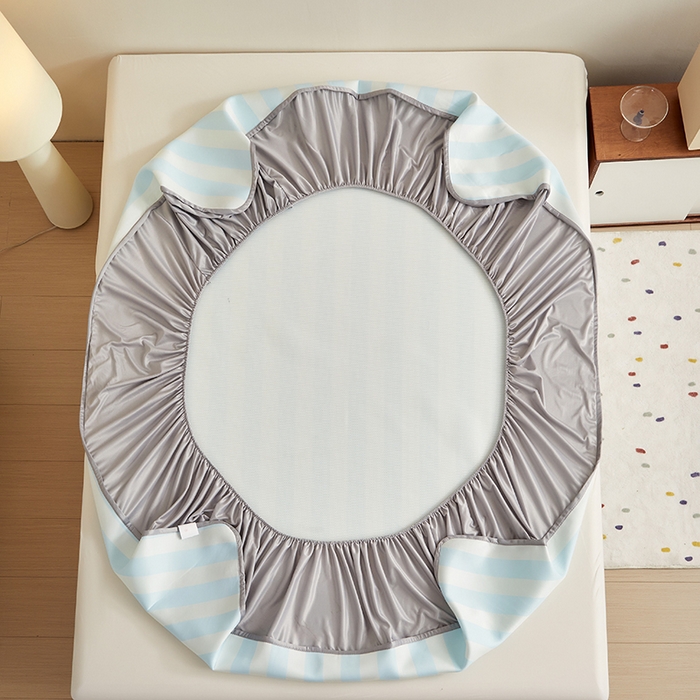 91家纺网 家纺一手货源 找家纺 怡家居 2024新款A类PE凉感提花刺绣床笠款凉席 米兰条纹狗-床笠款