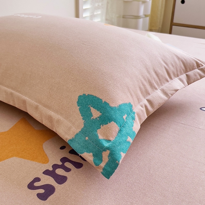 91家纺网 家纺一手货源 找家纺 优品阁 2024新款全棉磨毛四件套单品系列-单枕套 星晴笑脸