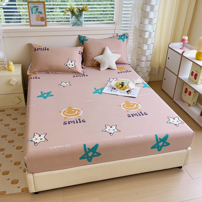 91家纺网 家纺一手货源 找家纺 优品阁 2024新款全棉磨毛四件套单品系列-单床笠 星晴笑脸