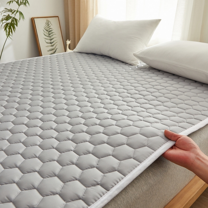 91家纺网 家纺一手货源 找家纺 祁恋婷家居 2024新款全棉夹棉羽丝棉床褥垫 全棉护垫-元气灰