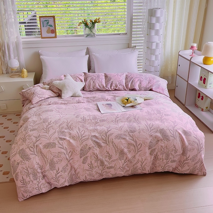 91家纺网 家纺一手货源 找家纺 优品阁 2024新款全棉磨毛四件套单品系列-单被套 叶之舞