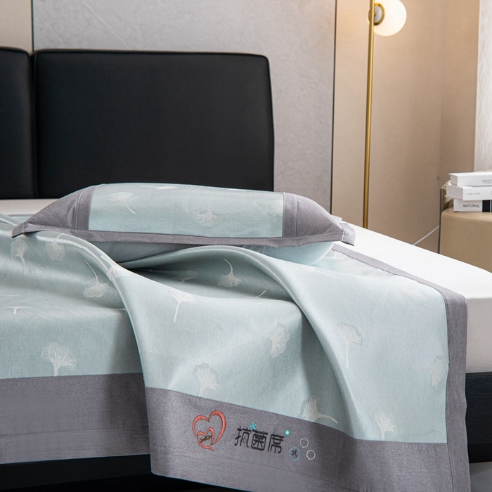 91家纺网 家纺一手货源 找家纺 爱宝被业 2025新款法式冰丝提花刺绣凉席 银杏 床单款