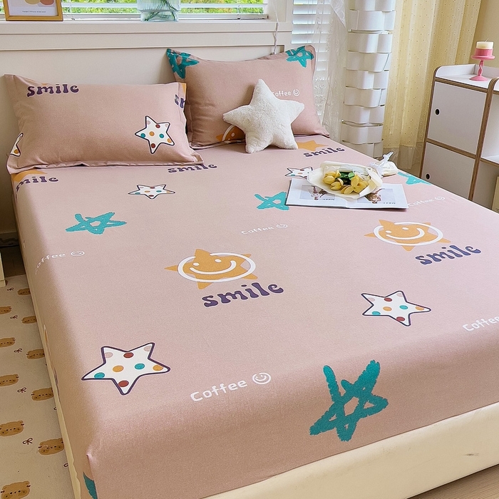 91家纺网 家纺一手货源 找家纺 优品阁 2024新款全棉磨毛四件套单品系列-单床笠 星晴笑脸