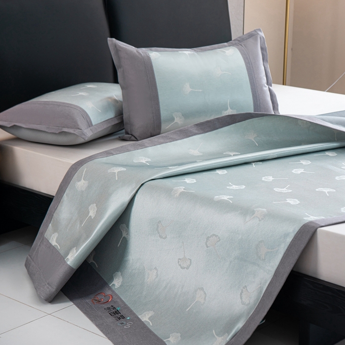 91家纺网 家纺一手货源 找家纺 爱宝被业 2025新款法式冰丝提花刺绣凉席 银杏 床单款